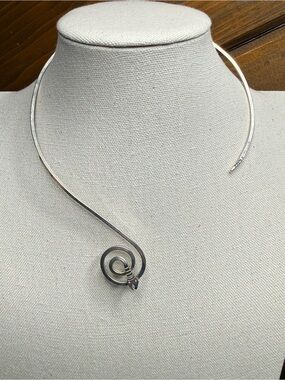 Rare Vintage Handcrafted Solid 925 Sterling Silver Snake Choker Collar Necklace